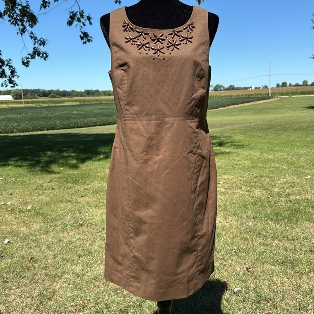 Rafaella Embellished Sleeveless Lined Brown Midi Dress Back Zip Women’s 10